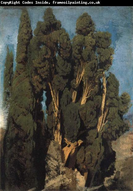 Oswald achenbach Cypresses in the Park at the Villa d-Este